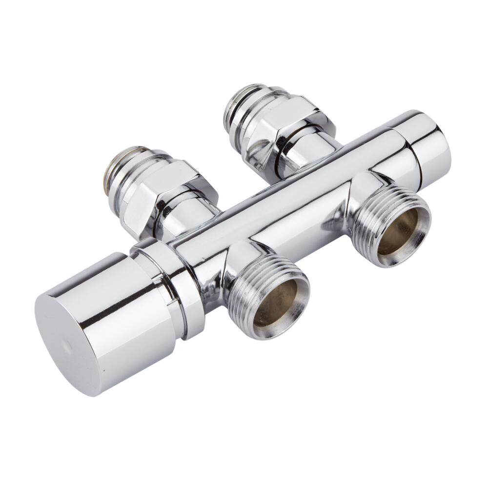 H-Blok 2-pijps Radiatorkraan Recht 3/4'' Mannelijk Chroom met Keuze uit Adapter