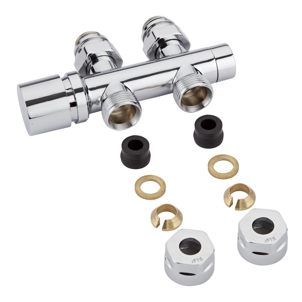 H-Blok 2-pijps Radiatorkraan Recht 3/4'' Mannelijk Chroom 12mm Koperen Adapter