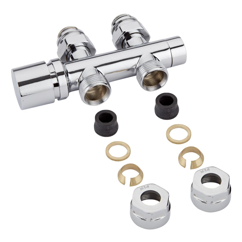 H-Blok 2-pijps Radiatorkraan Recht 3/4'' Mannelijk Chroom 14mm Koperen Adapter
