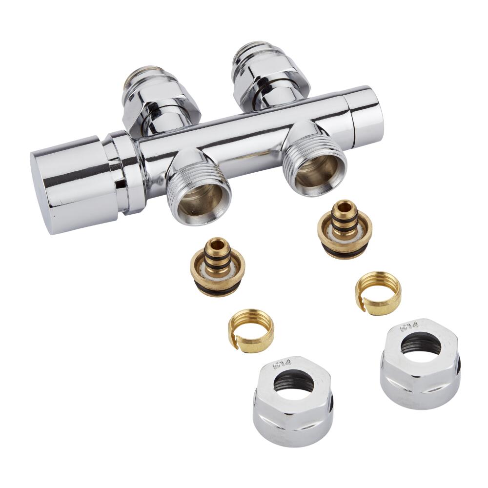 H-Blok 2-pijps Radiatorkraan Recht 3/4'' Mannelijk Chroom 14mm Meerlagenbuis Adapter