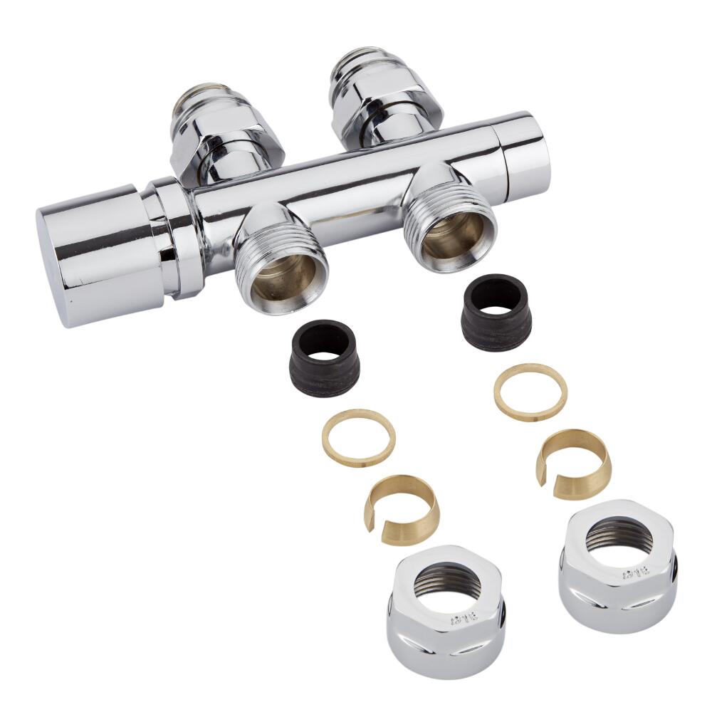 H-Blok 2-pijps Radiatorkraan Recht 3/4'' Mannelijk Chroom 16mm Koperen Adapter