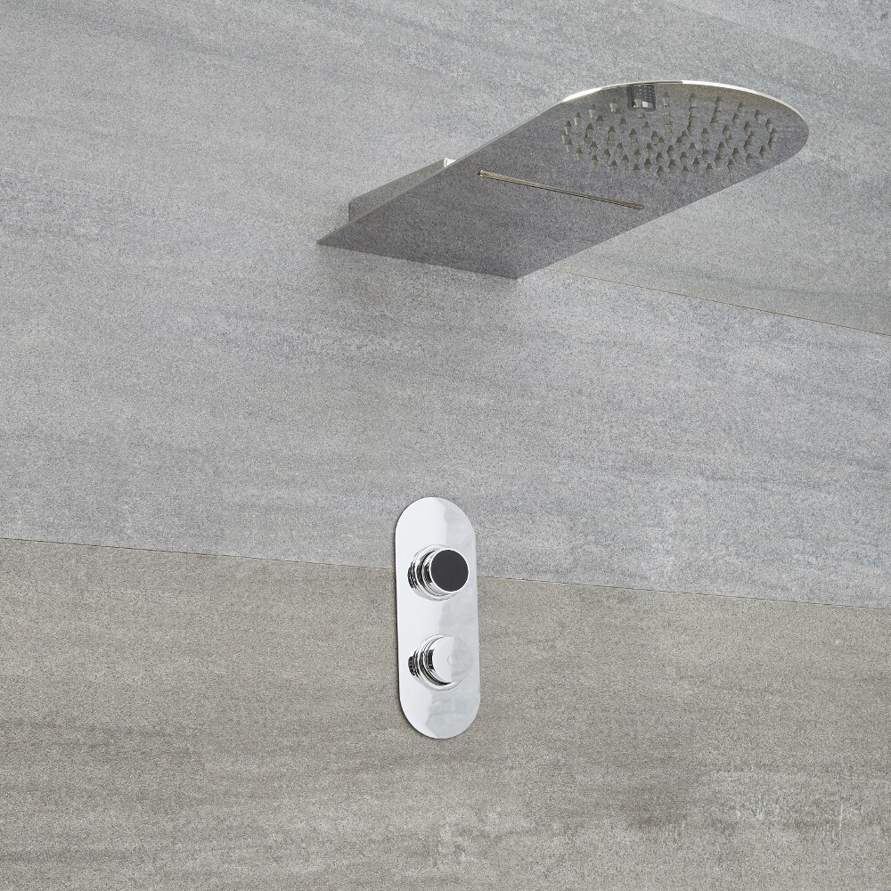 Narus 2-weg Digitale Thermostaatkraan 20 x 50 cm Waterval & Regendouchekop Rond Muurbevestiging