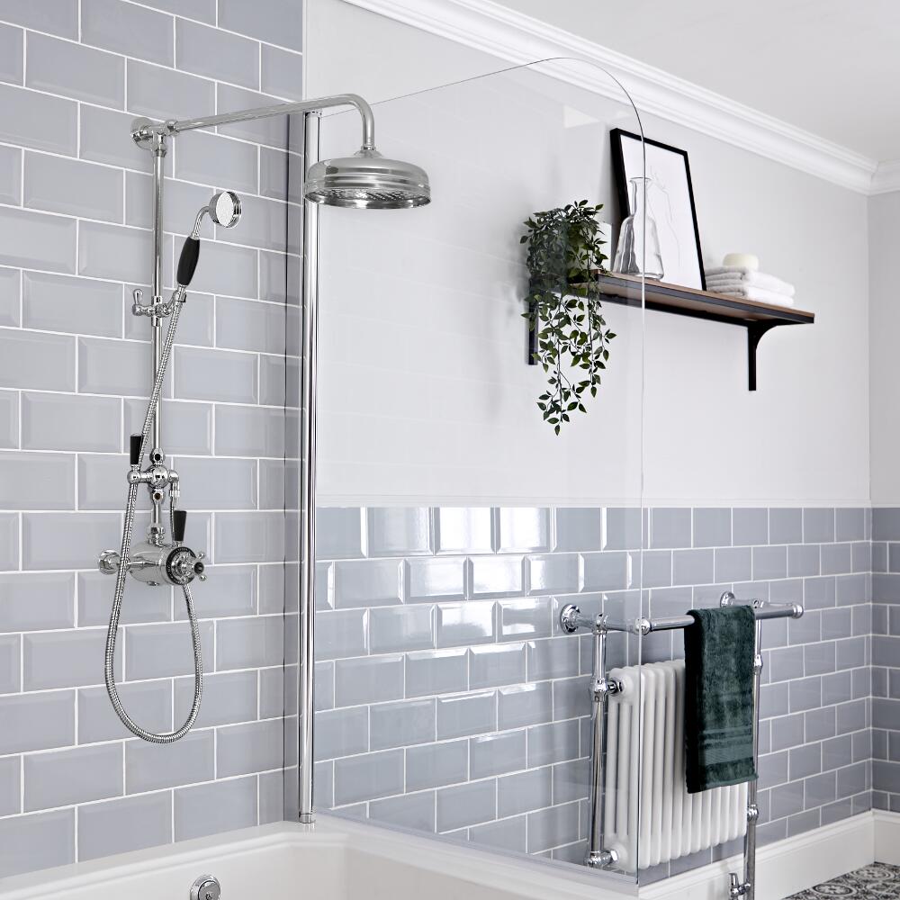 Douchekolom Klassiek Opbouw 2-Weg Thermostatisch Douchekop 19cm Rond Handdouche Chroom en Zwart | Elizabeth