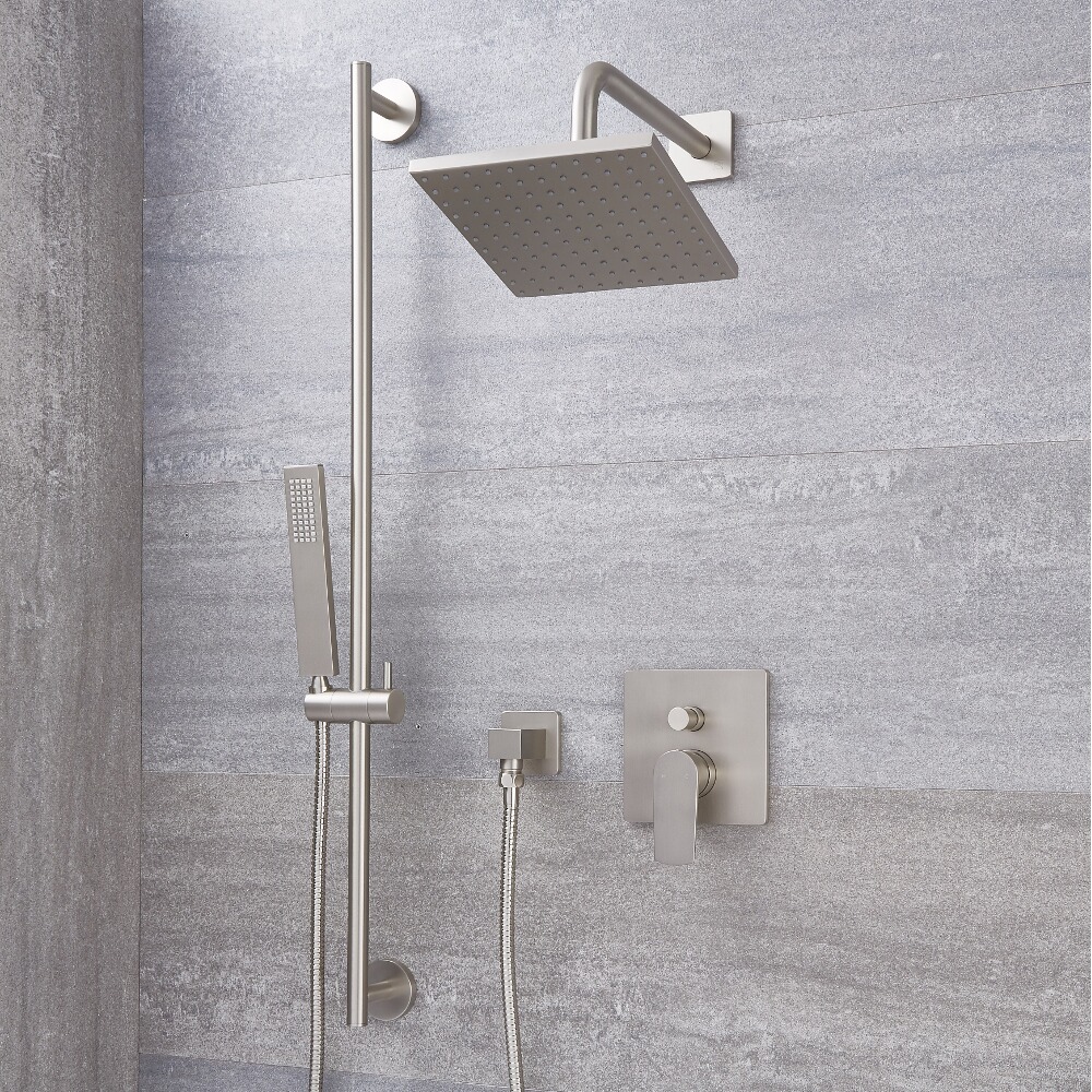 Harting Douchemengkraan met Omstel & Douchekop 20x20cm & Glijstang Set - Geborsteld Nikkel