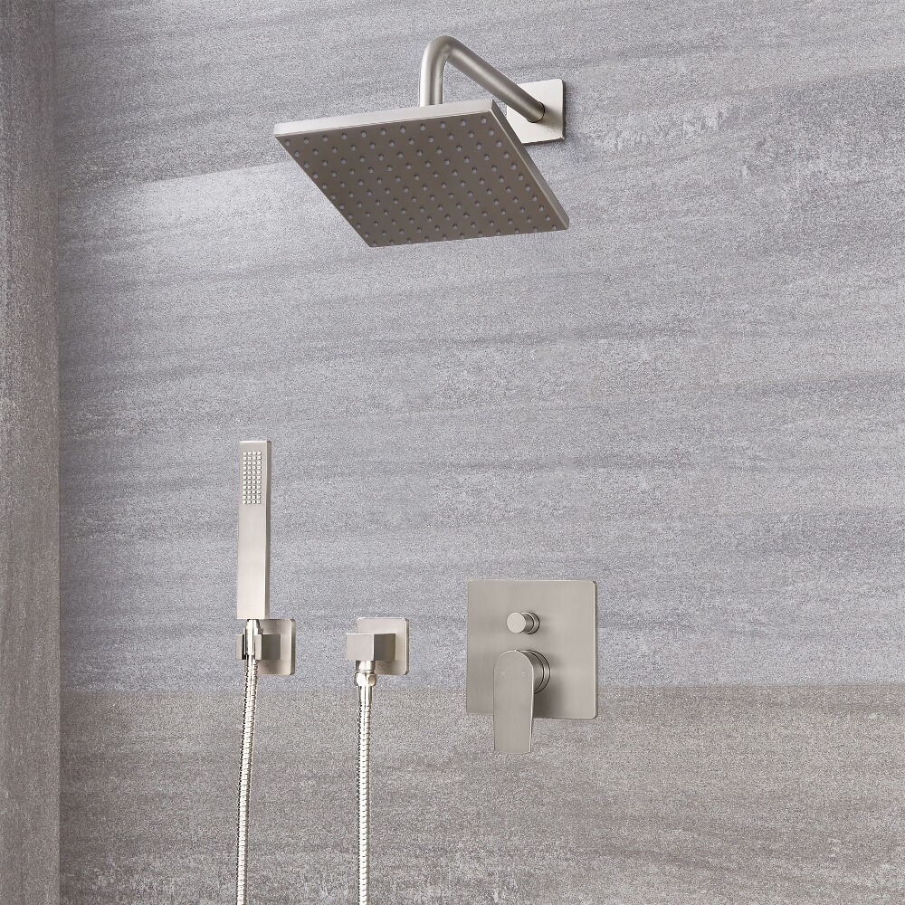 Harting Douchemengkraan Met Omstel & Vierkante Kop 20 x20cm & Handdouche - Geborsteld Nikkel