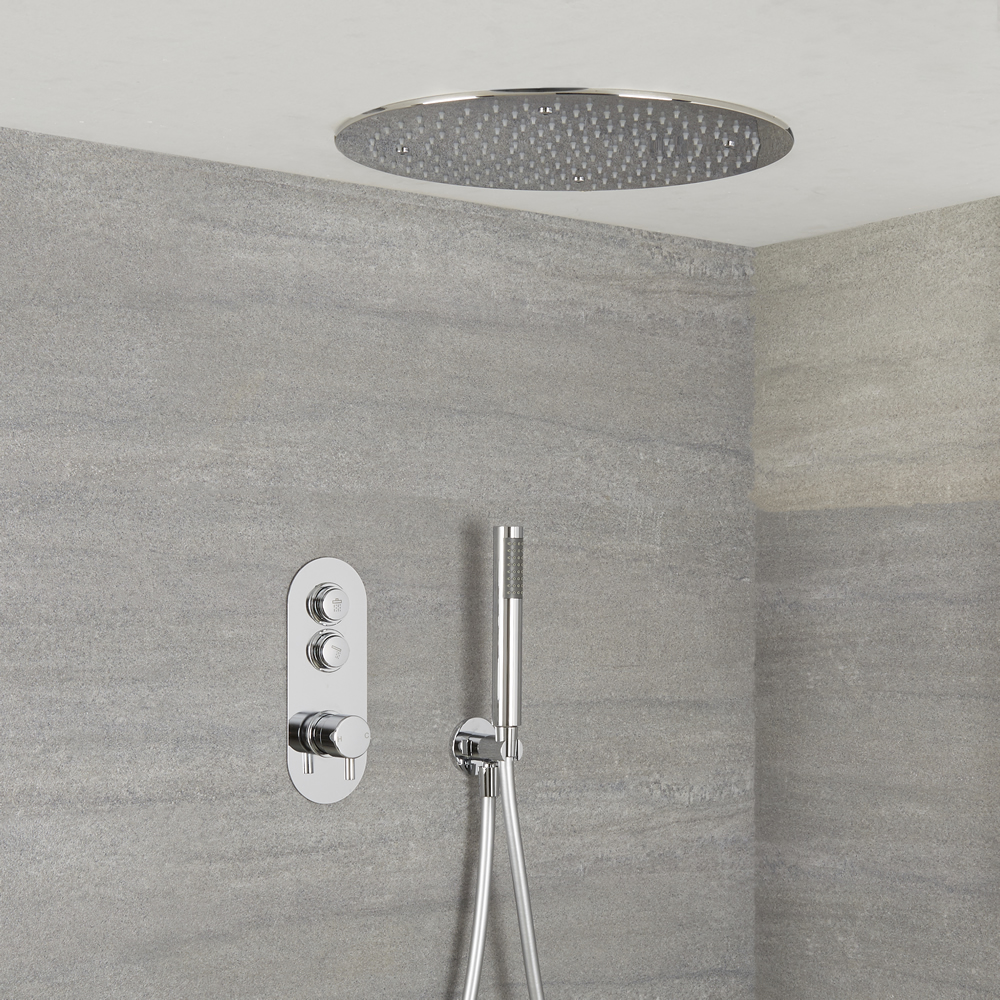 Idro 2-weg Thermostatische Drukknop Douche Handouche Combi & d.40cm Verzonken Ronde Regendouchekop