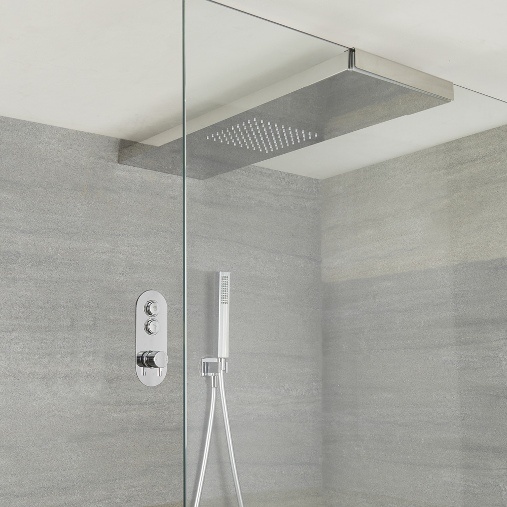 Idro 2-weg Thermostatische Drukknop Douchekraan Handouche Combi & 80cm Douchehemel