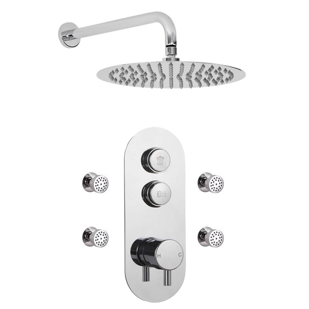Idro 2-weg Thermostatische Drukknop Douchekraan met Regendouchekop & Bodyjets