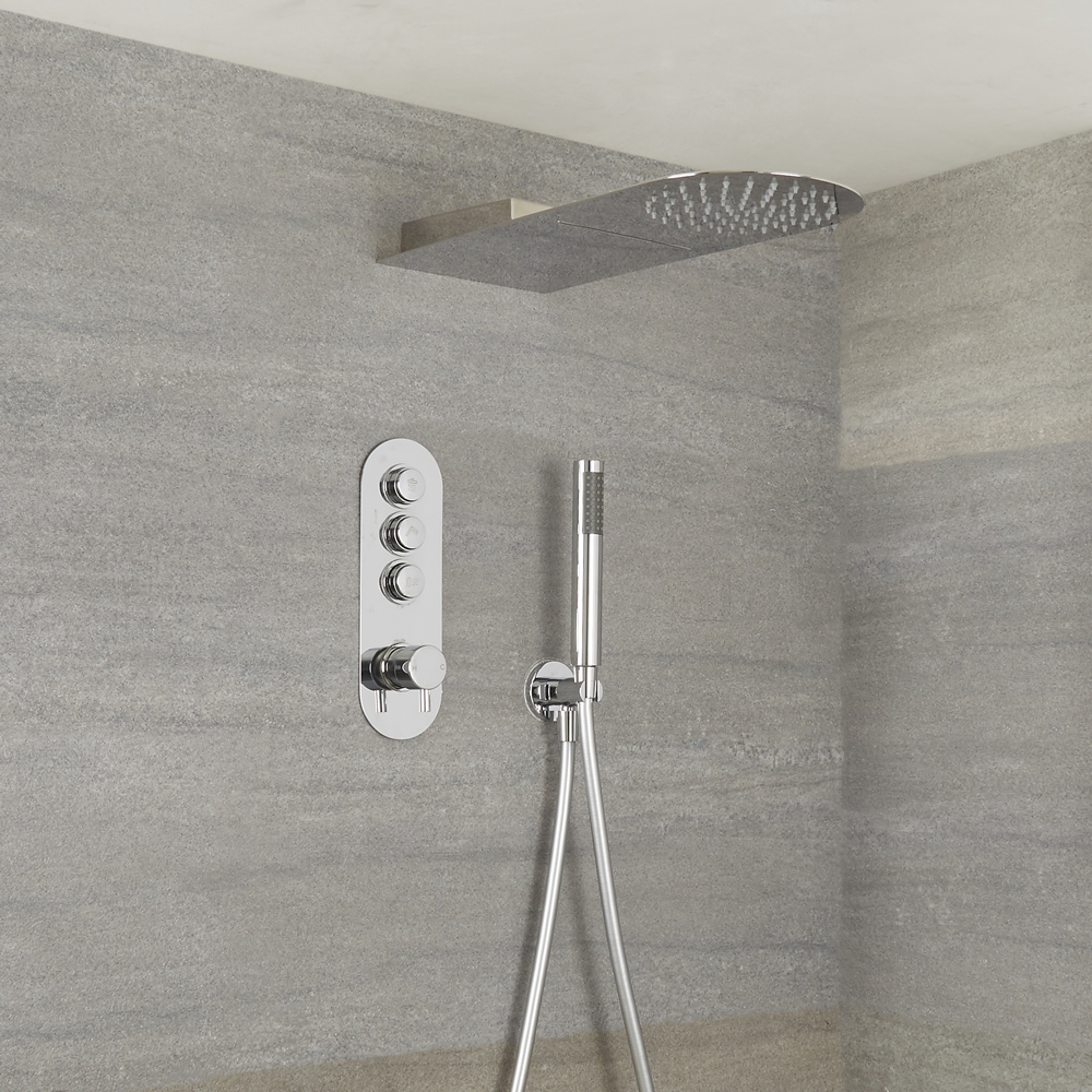 Idro 3-weg Thermostatische Drukknop Douchekraan Handdouchecombi en Waterval/Regendouche Combi