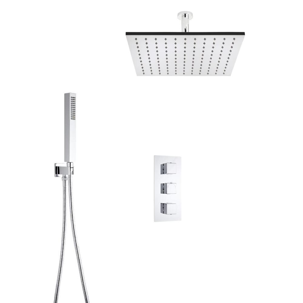 Hudson Reed vierkante 3 weg thermostatische douchekraan, 400mm douchekop, plafondbevestiging en handdouche