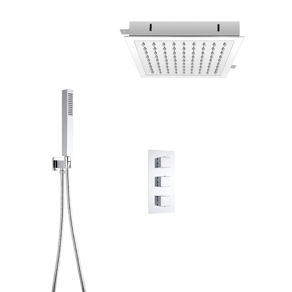 Hudson Reed vierkante 3 weg thermostatische douchekraan, 280mm inbouwdouchekop en handdouche