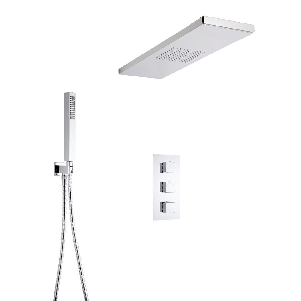 Hudson Reed vierkante 3 weg thermostatische douchekraan, douchehemel en handdouche