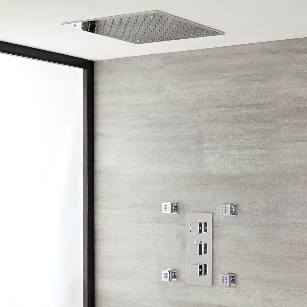 Doucheset 2-Weg Thermostatische Douchekraan met Regendouchekop 40cm & Bodyjets - Modern