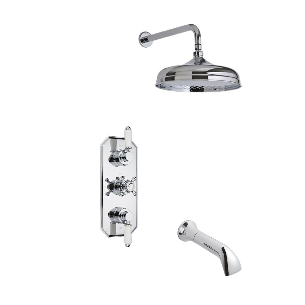 Hudson Reed tradiationele thermostatische douchekraan, 150mm douchekop, wandbevestiging en wandkraan