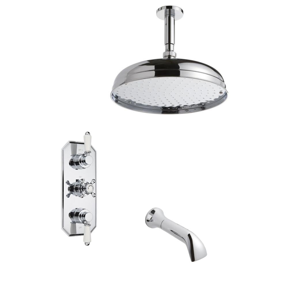 Hudson Reed traditionele thermostatische douchekraan, 300mm douchekop, plafondbevestiging en wandkraan
