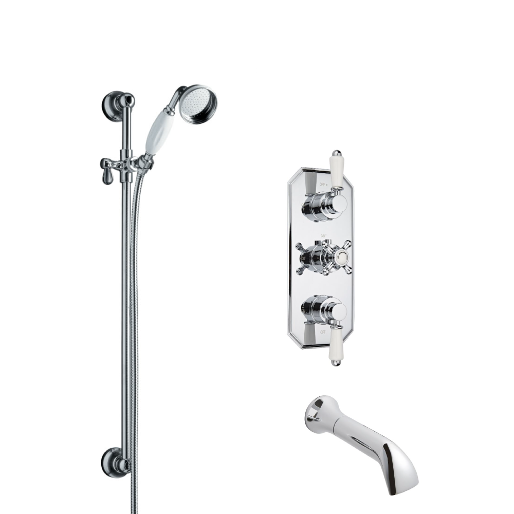 Hudson Reed traditionele thermostatische douchekraan, glijstandset en wandkraan