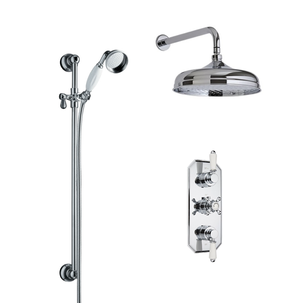 Hudson Reed traditionele thermostatische douchekraan, 150mm douchekop, wandbevestiging en glijstangset