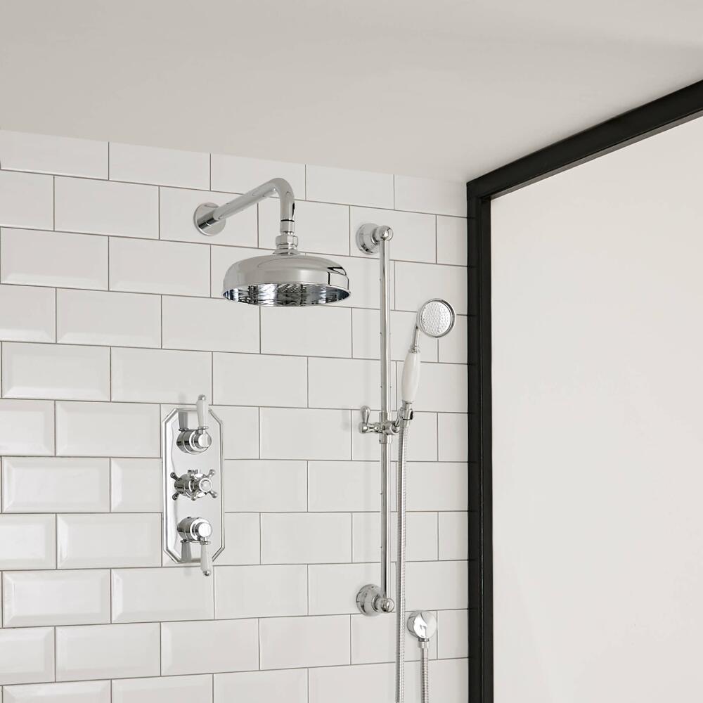 Klassieke Doucheset 2-Weg Thermostatische Douchekraan Met Regendouchekop 15cm & Glijstangset
