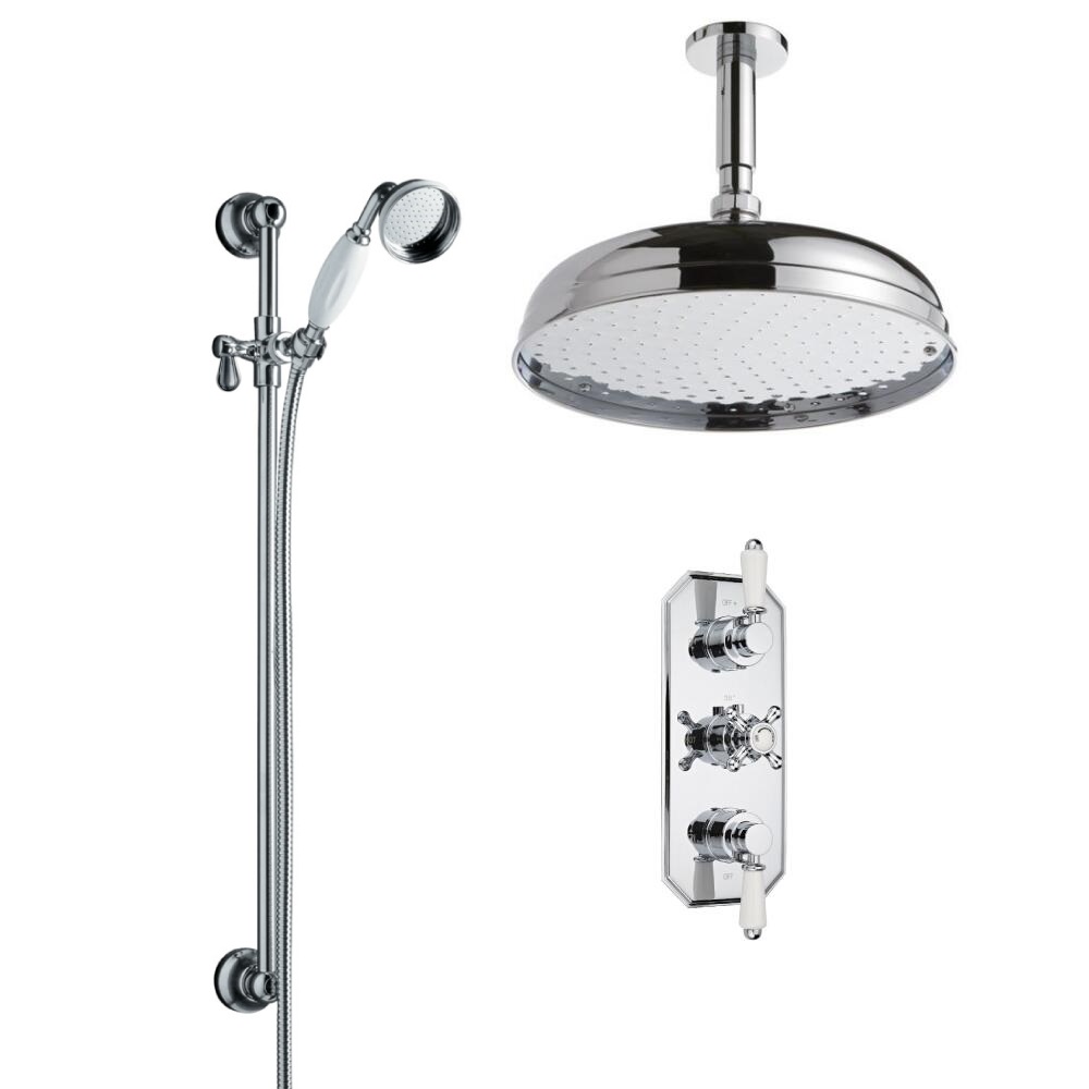 Hudson Reed traditionele thermostatische douchekraan, 300mm douchekop, plafondbevestiging en glijstangset