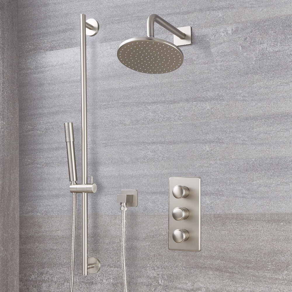 Aldwick 2-weg Thermostatische Douchekraan incl Douchekop d.30cm & Glijstang Set - Geborsteld Nikkel