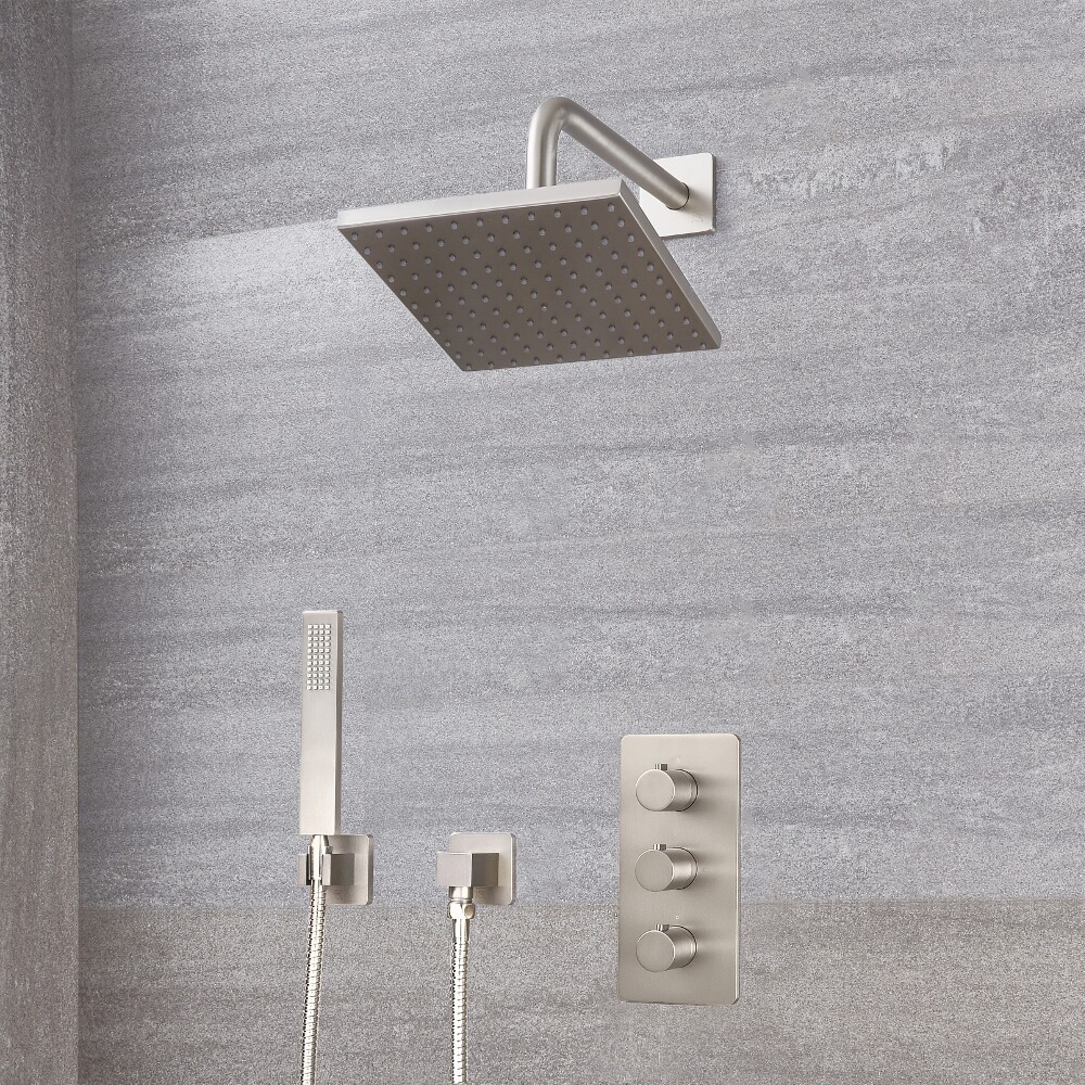 Harting 2-weg Thermostatische Douchekraan Met Vierkante Douchekop 20cm & Handdouche - Geborsteld Nikkel