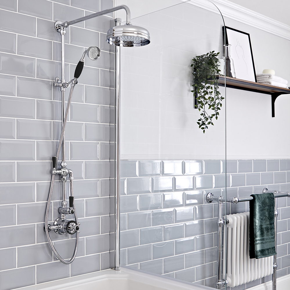 Douchekolom Klassiek Opbouw 2-Greeps 2-Weg Thermostatisch Douchekop 19cm Rond Handdouche Chroom en Zwart | Elizabeth