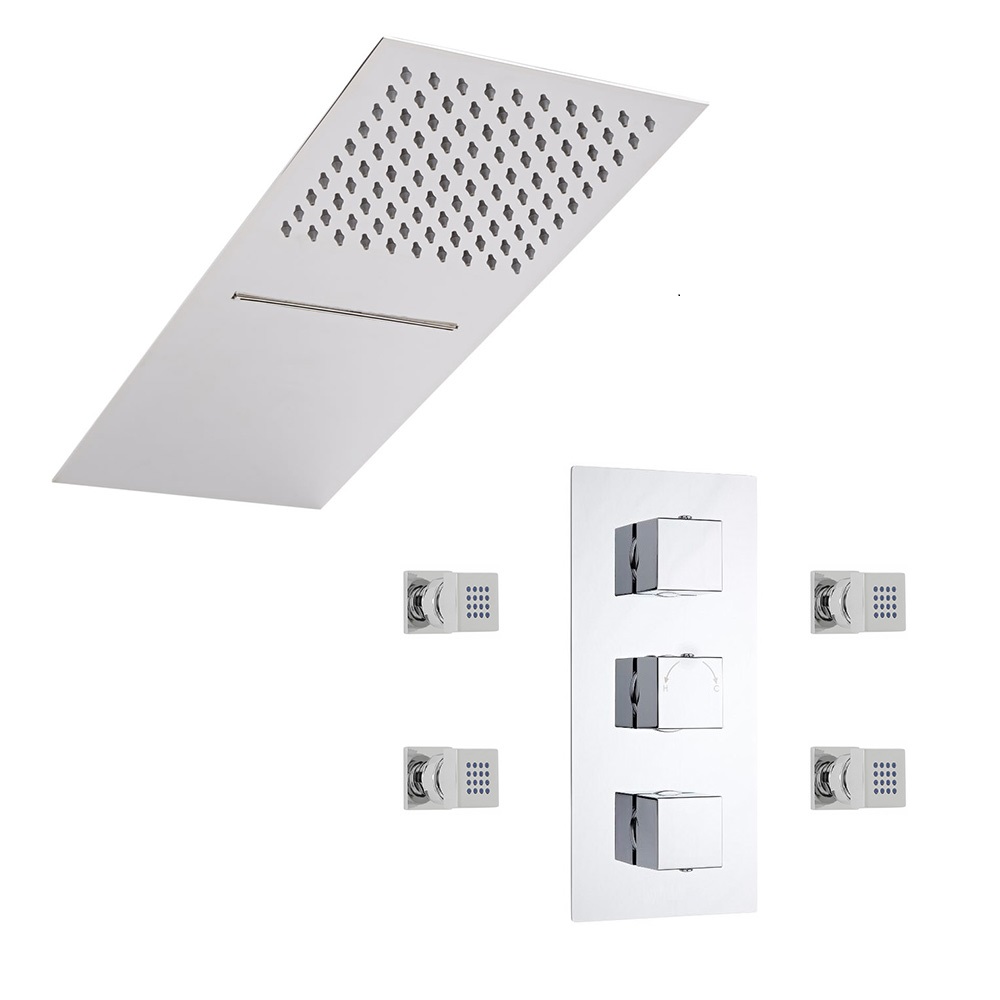 Arvo3-weg Thermostatische Inbouwthermostaat Douchekraan Waterval / Regendouchekop & 4 x Bodyjets