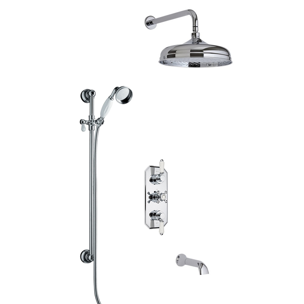 Traditionele Thermostatische Douchekraan, 15cm Douchekop, Wand bevestiging, Glijstangset & Badkraan