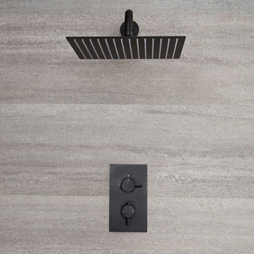 Nox 1-weg Thermostatische Douchekraan & 40 x 40cm Vierkante Douchekop Zwart