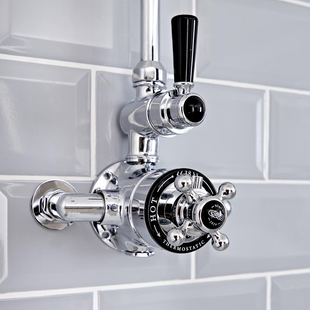 Douchekraan Thermostatisch Opbouw 1-Weg 2-Greeps Klassiek Chroom en Zwart | Elizabeth