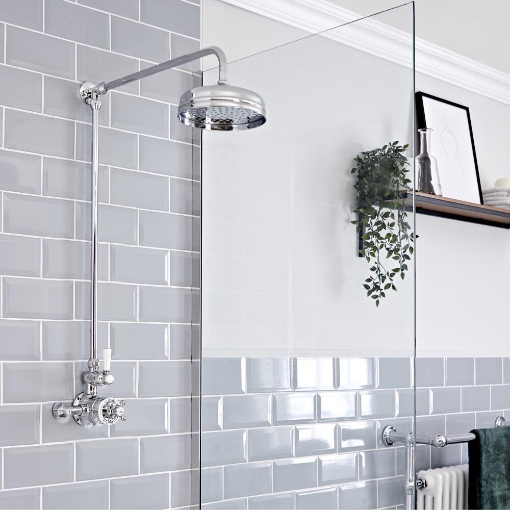 Douchekolom Klassiek Opbouw 1-Weg Thermostatisch Douchekop 19cm Rond Chroom en Wit | Elizabeth