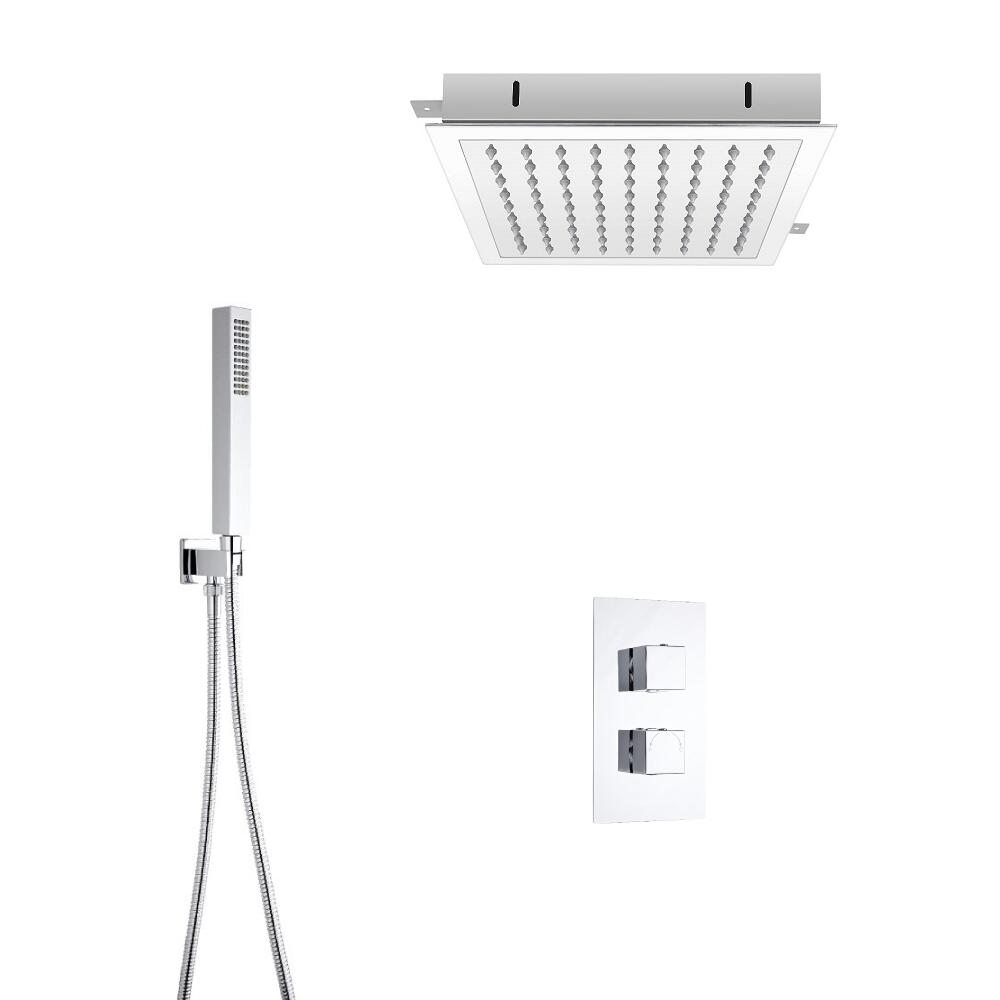 Vierkante Thermostatische Douchekraan, 28cm Inbouw Douchekop, Handdouche en Richtklep