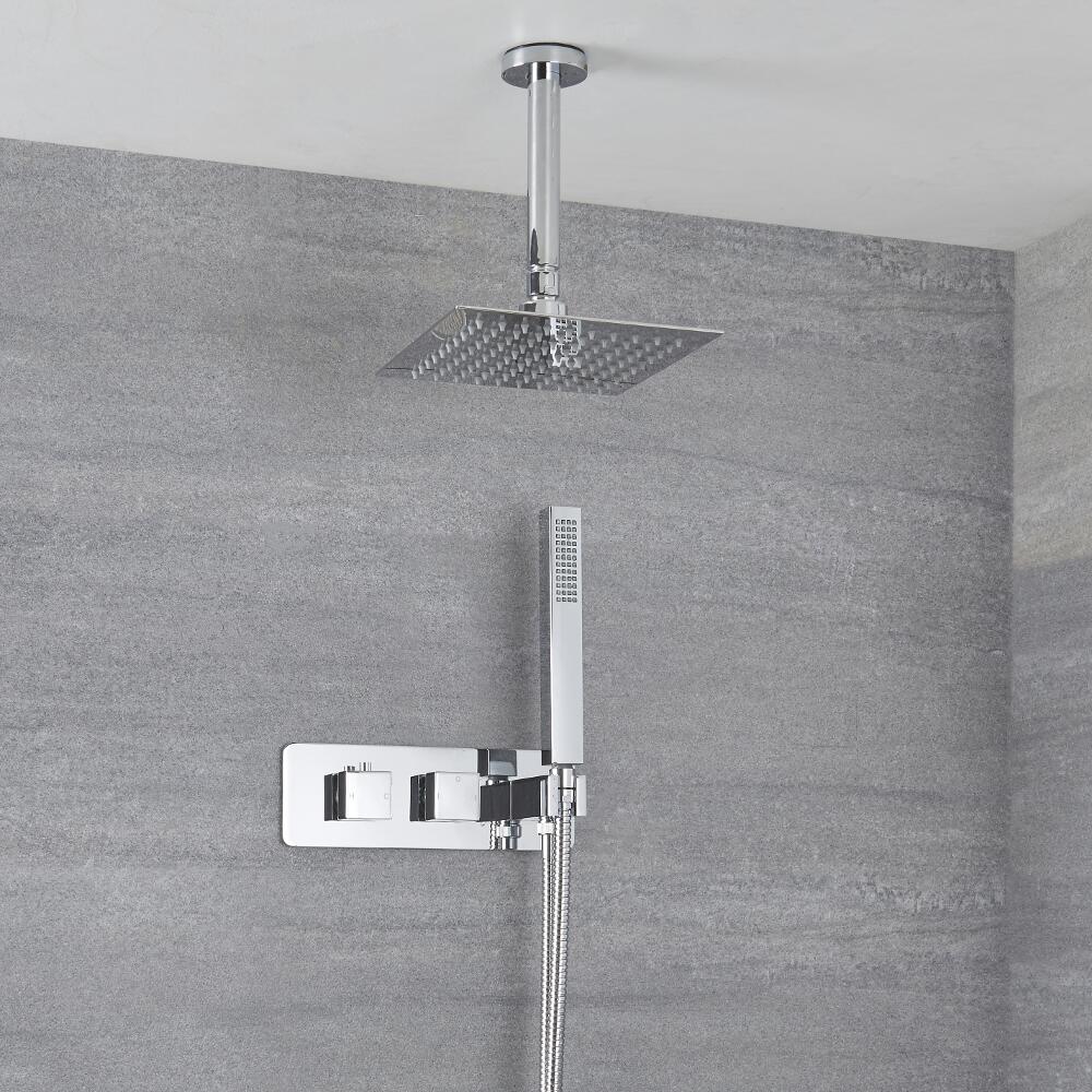 Arvo 2-weg Inbouw Thermostaatkraan Plafond Douchekop 20 x20cm en Handdoucheset