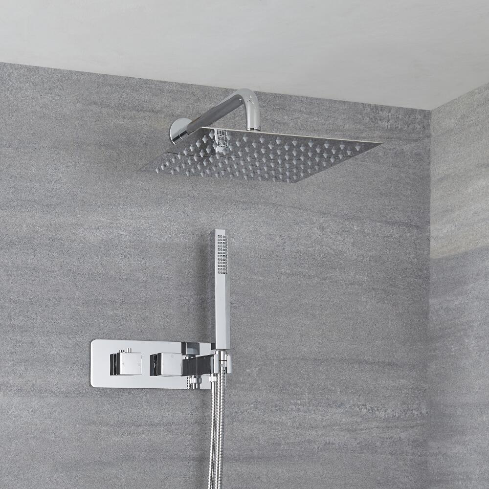 2-weg Inbouw Thermostaatkraan met 30 x 30cm Douchekop en Handdoucheset | Kubix