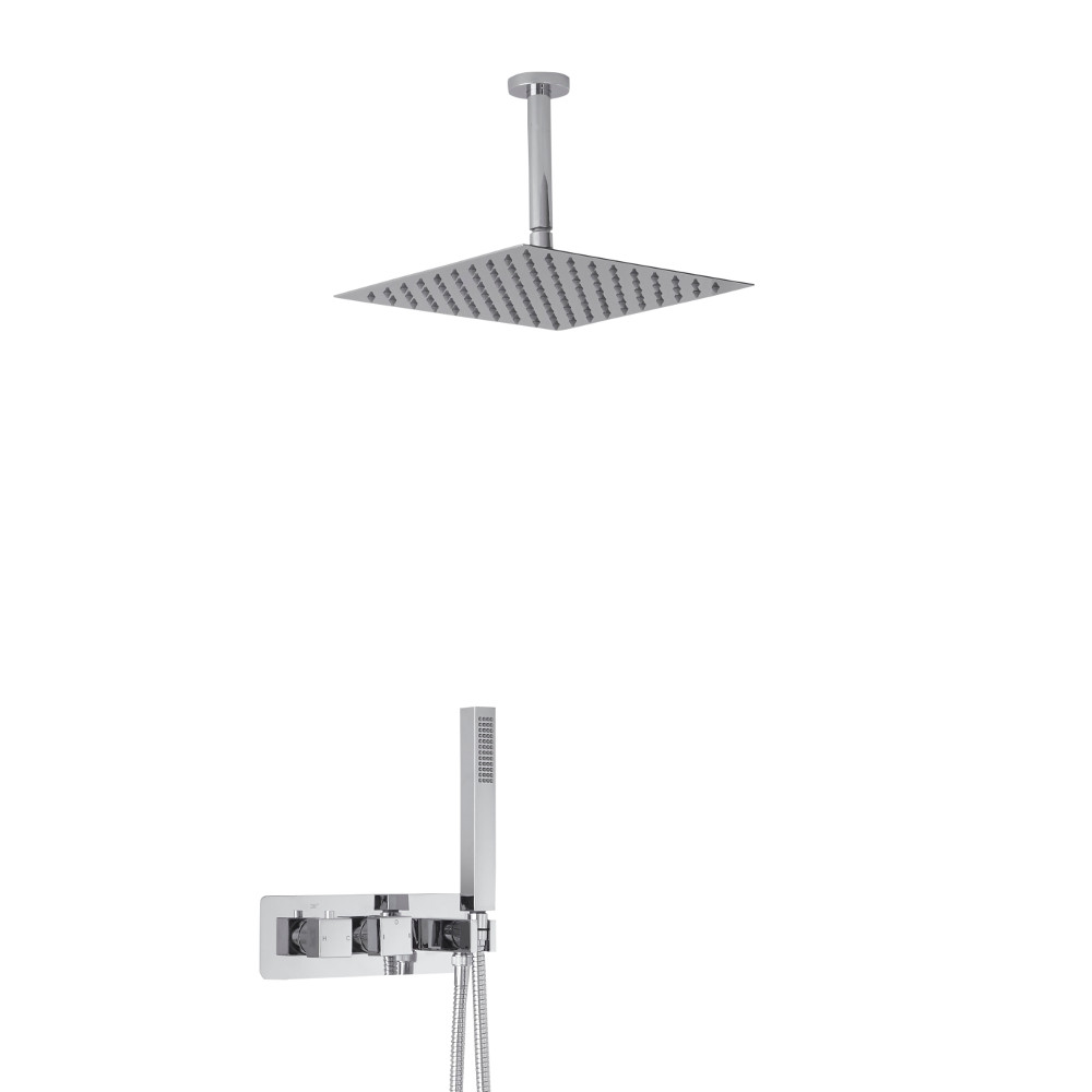 Arvo 2-weg Inbouw Thermostaatkraan met 30 x 30cm Plafond Douchekop en Handdoucheset