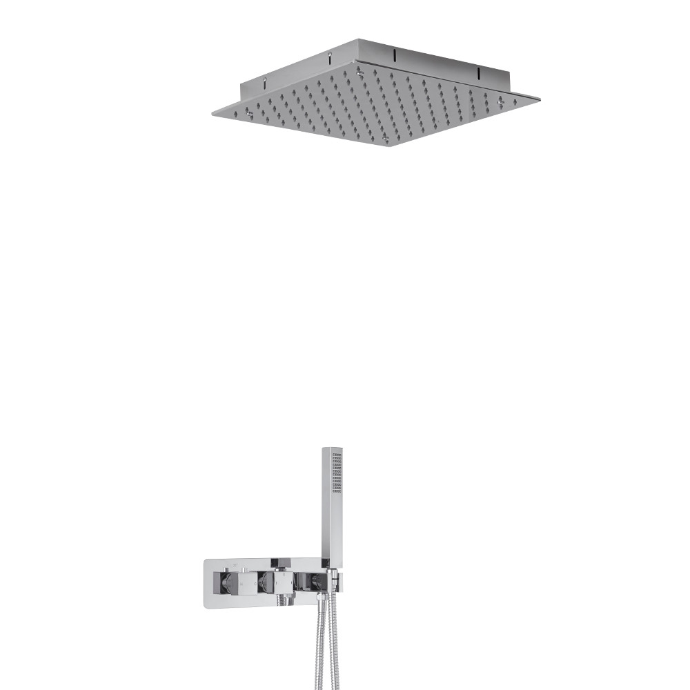 Arvo 2-weg Inbouw Thermostaatkraan met 40 x 40cm Verzonken Plafond Douchekop en Handdoucheset