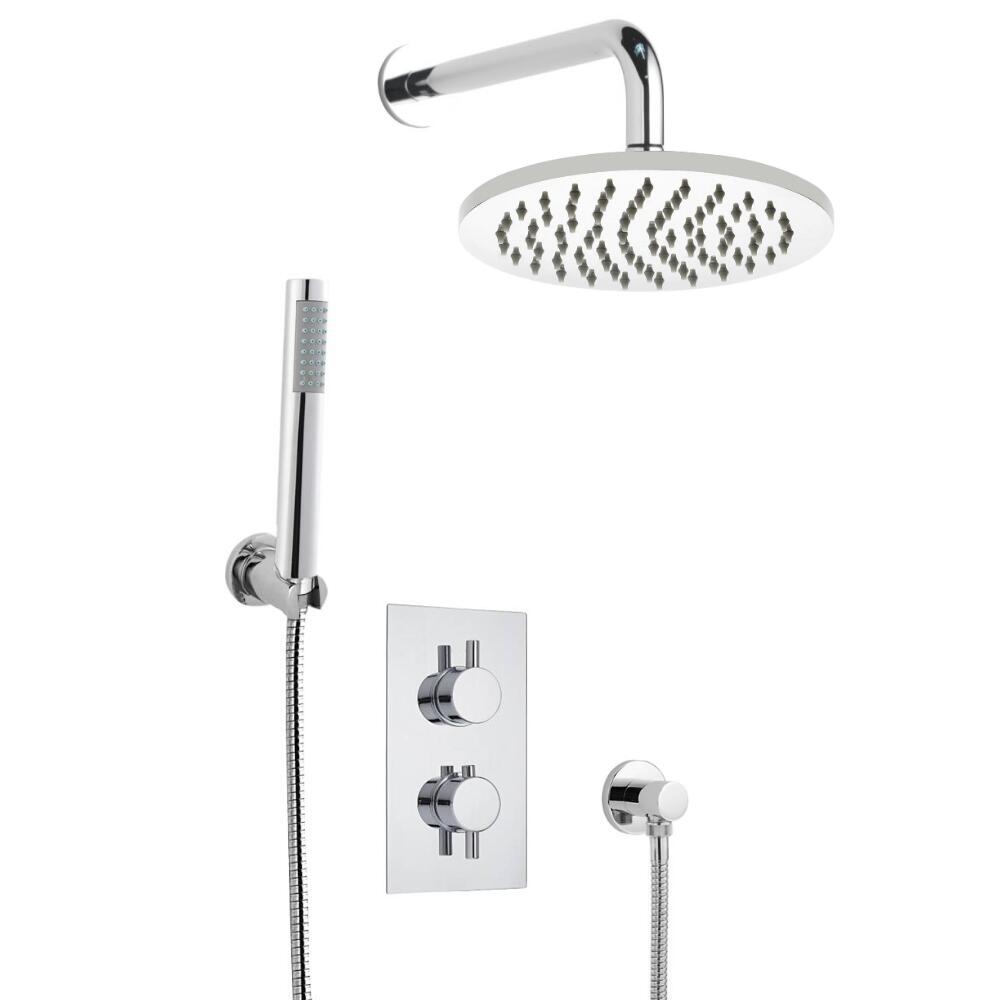 Hudson Reed ronde thermostatische douchekraan met richtklep, 200mm douchekop, wandbevestiging en handdouche