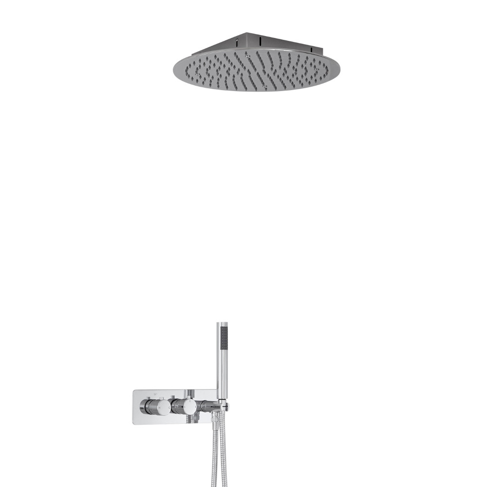 Mirage 2-weg Inbouw Thermostaatkraan met d. 40cm Verzonken Plafond Douchekop en Handdoucheset