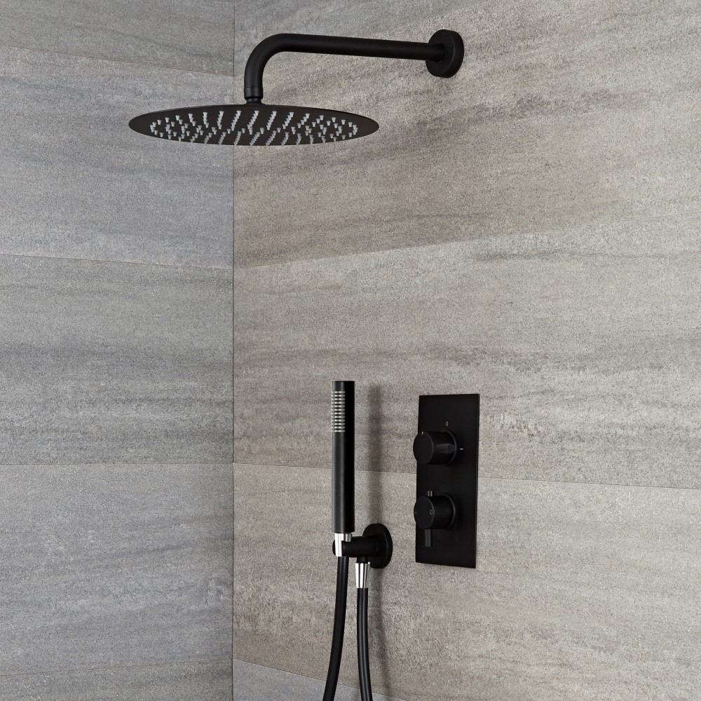 Nox 2-weg Thermostatische Douchekraan Incl d. 30cm Douchekop & Handdouche Combi. Zwart