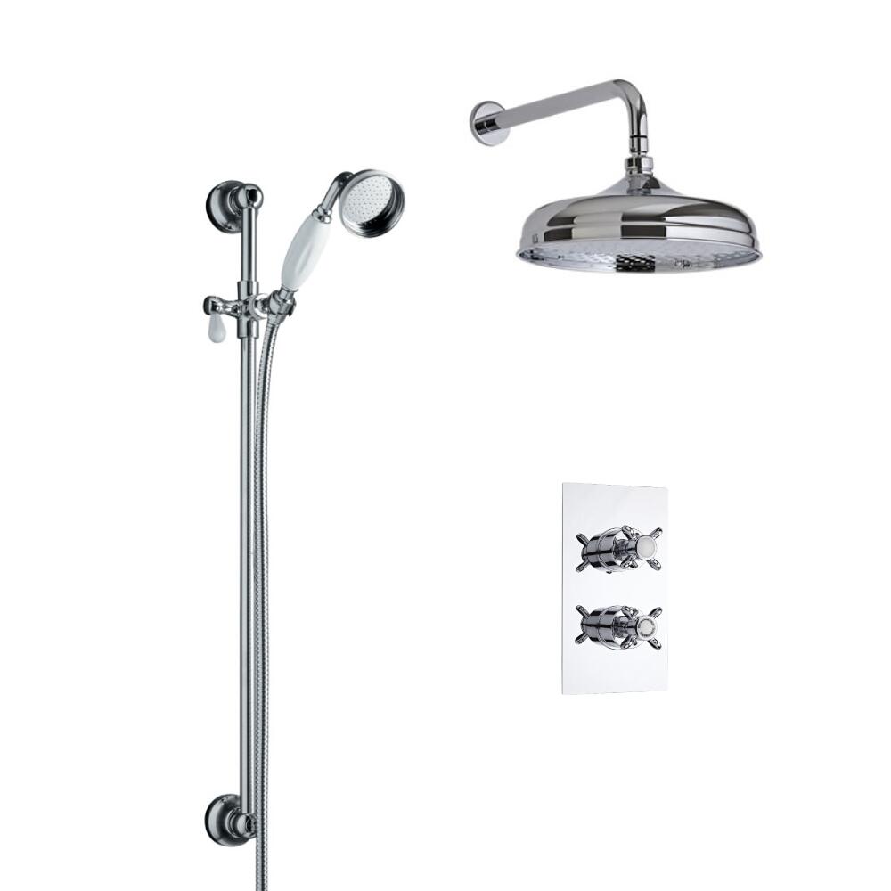 Hudson Reed traditionele thermostatische douchekraan met richtklep, 150mm douchekop, wandbevestiging en glijstangset
