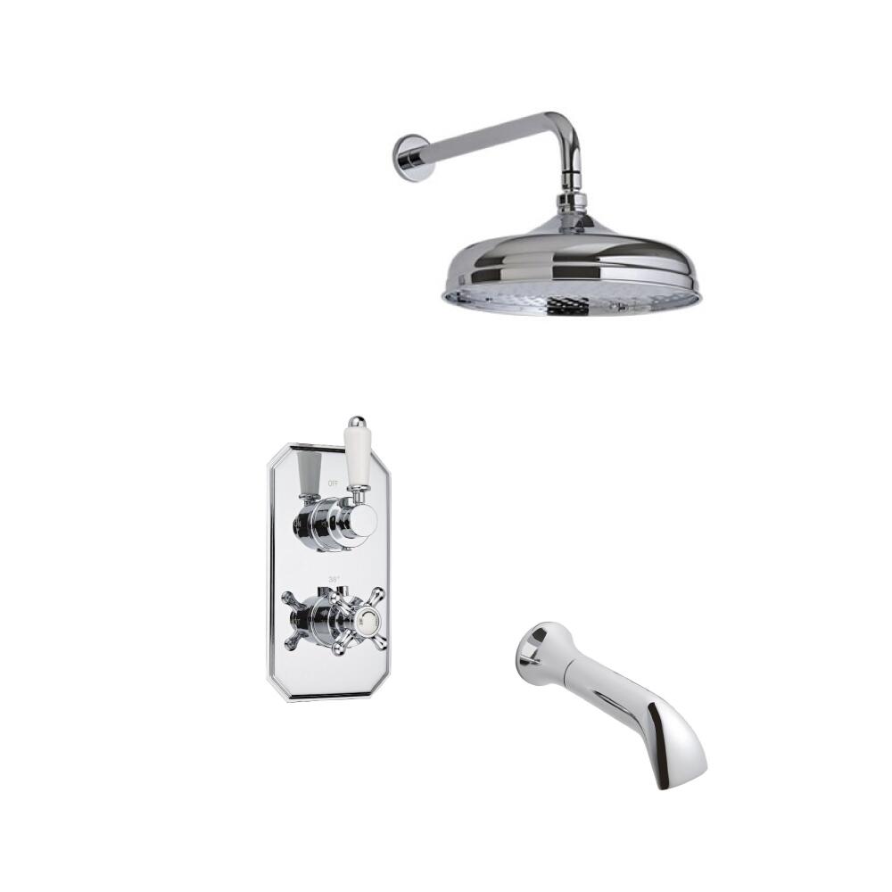 Hudson Reed traditionele thermostatische douchekraan met richtklep, 150mm douchekop, wandbevestiging en wandkraan