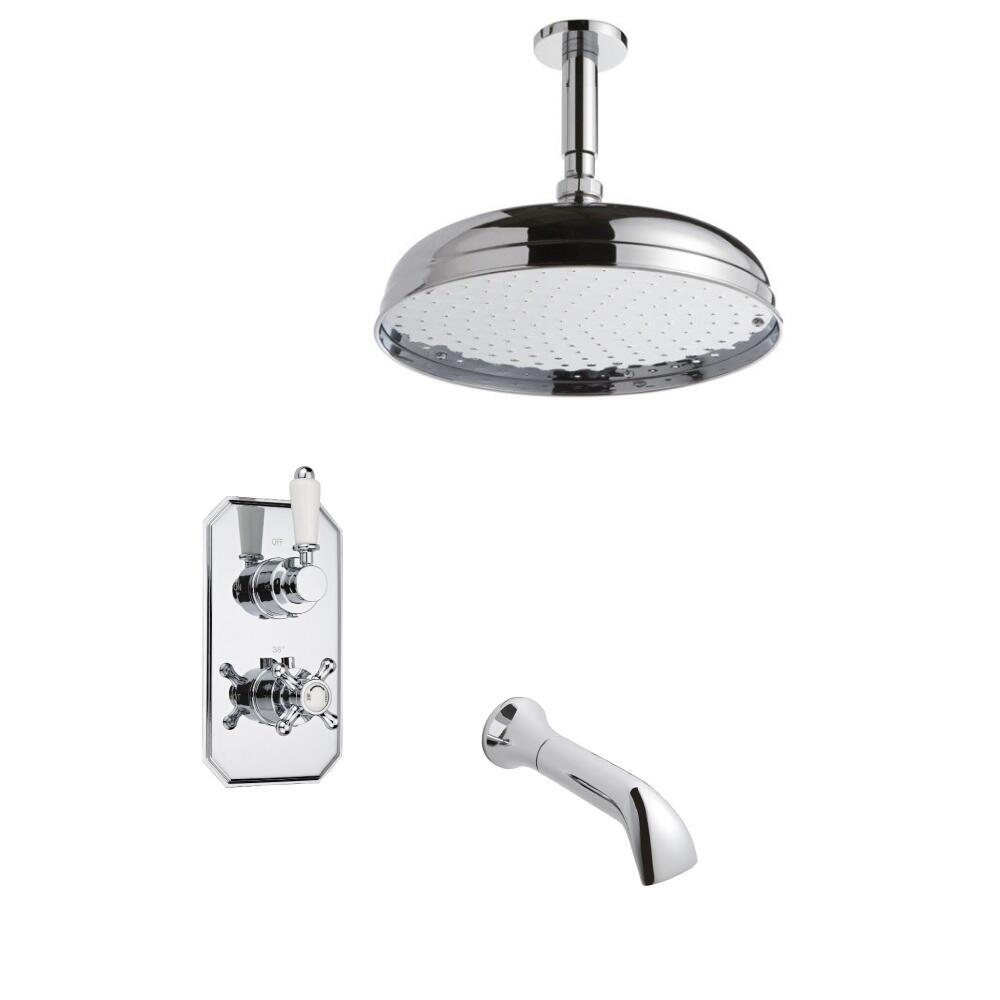 Hudson Reed traditionele thermostatische douchekraan met richtklep, 300mm douchekop, plafondbevestiging en wandkraan