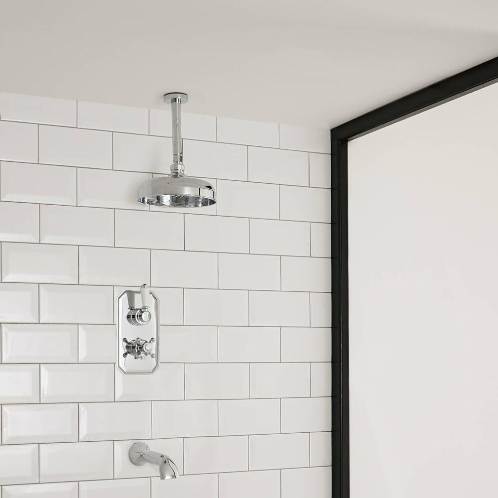 2-weg Inbouw Thermostaatkraan met Omstelkraan + Plafond Douchekop d.30cm + Baduitloop - Klassiek