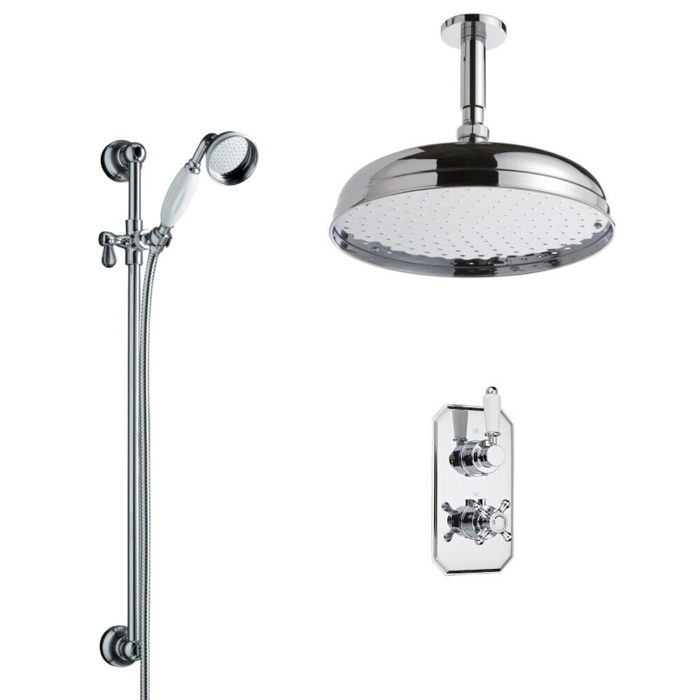 Hudson Reed traditionele thermostatische douchekraan, 300mm douchekop, plafondbevestiging en glijstangset