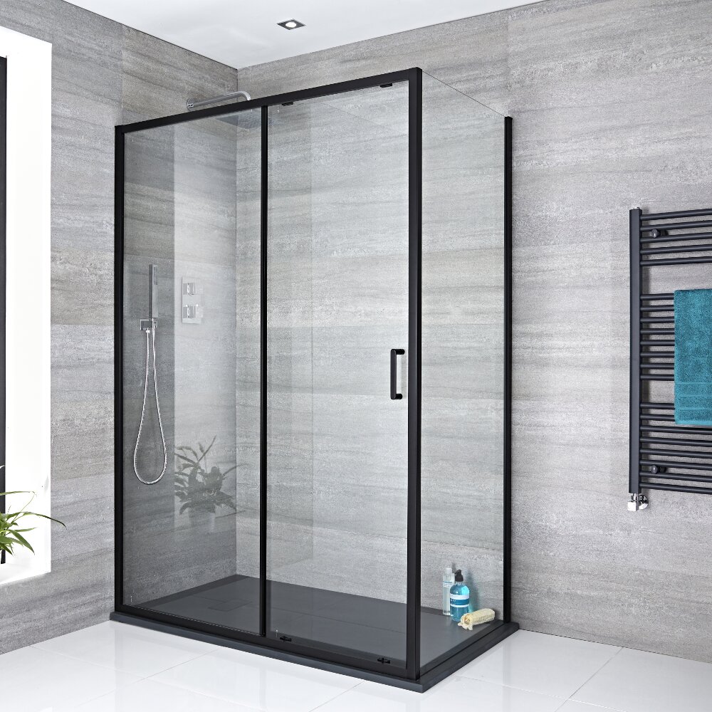 Nox Schuifdeur & Zijwand 6mm Veiligheidsglas Zwart Kunststeen Douchebak 120 x 90cm