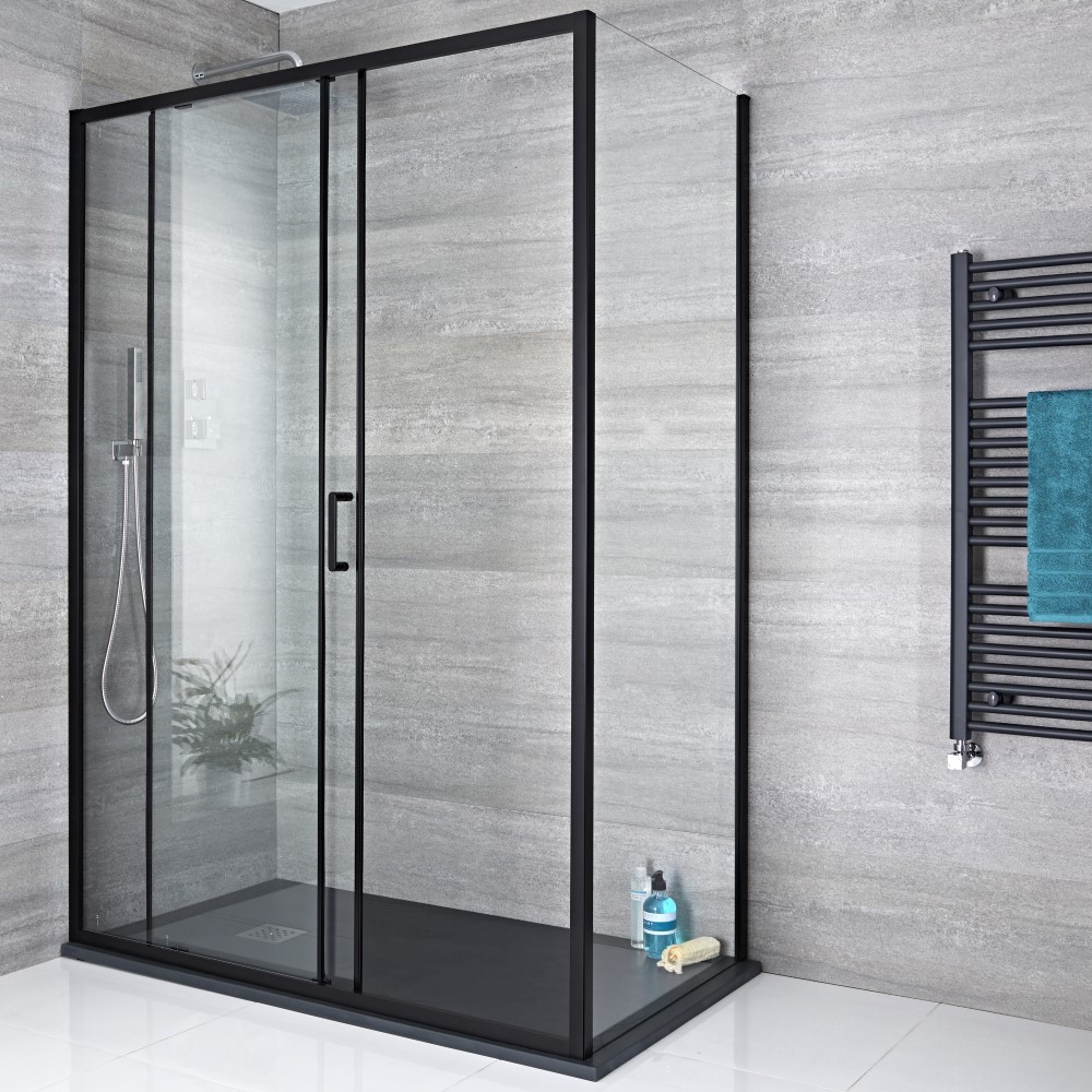 Portland Zijwand 6mm Veiligheidsglas Zwart Profiel 195cm x 90cm
