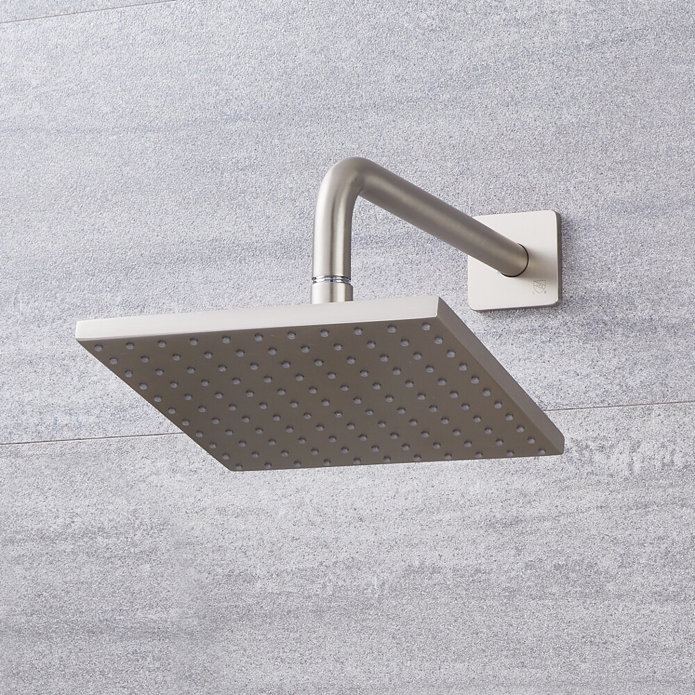 Vierkante Douchekop 20 x 20 cm incl Muur-arm - Geborsteld Nikkel