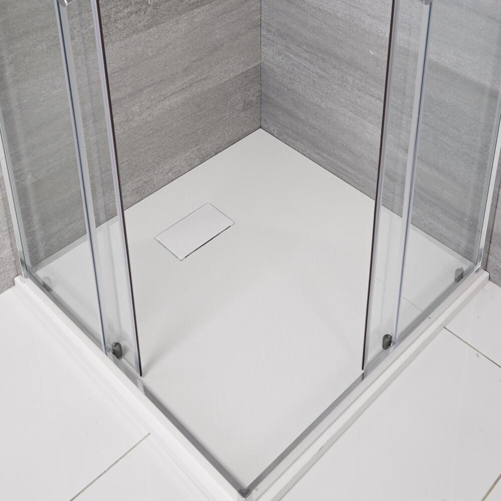 Hudson Reed vierkante douchebak met matte witte steeneffect afwerking 90 x 90 cm