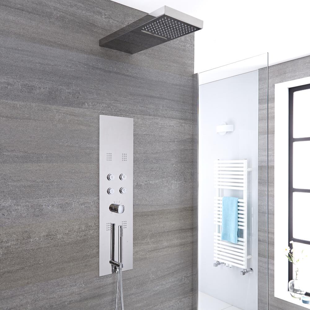 Grassmere 2-delig Inbouw Thermostatisch Douchepaneel RVS Chroom + Regen en Watervaldouchekop!