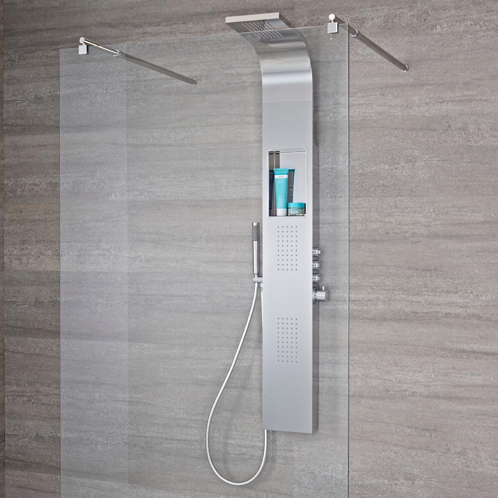 Vista Chromen Thermostatisch RVS Douchepaneel 3 x Drukknop & Geintegreerde Schap Regendouchekop & 2 Bodyjets